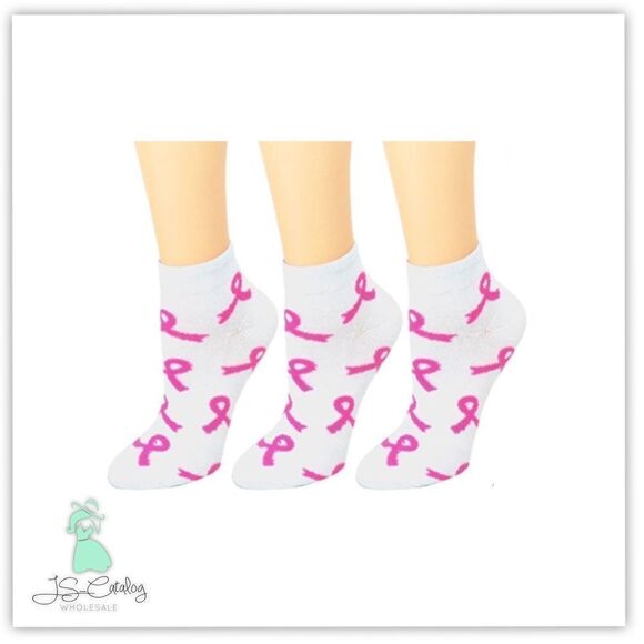 Breast Cancer Awareness Ribbon Print Ankle Socks - Picture 1 of 3